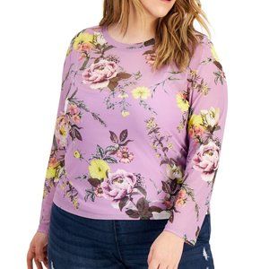 LOVE FIRE Womens Purple Printed Long Sleeve Crew Neck Top Plus 3X NWOT